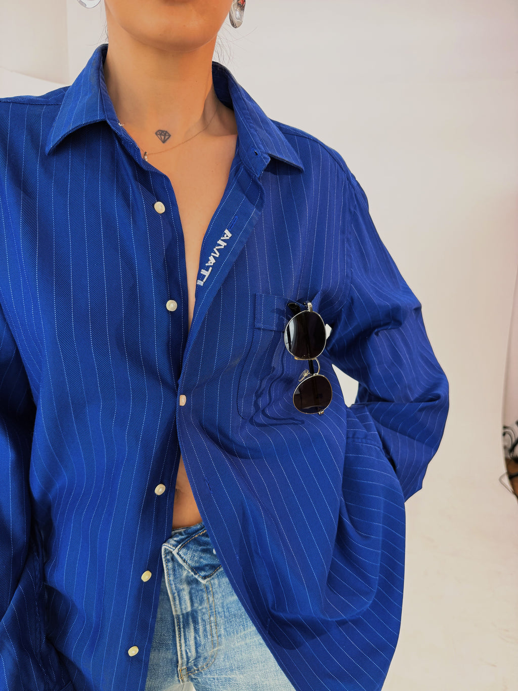 Amati shirt- blu gessato