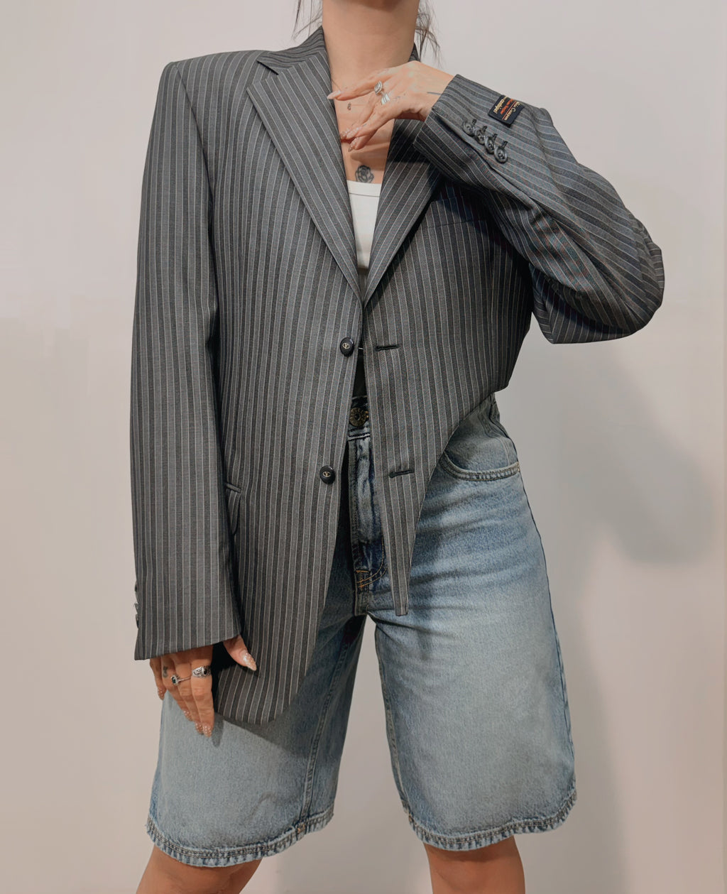 Blazer Gessato Oversize Asimmetrico