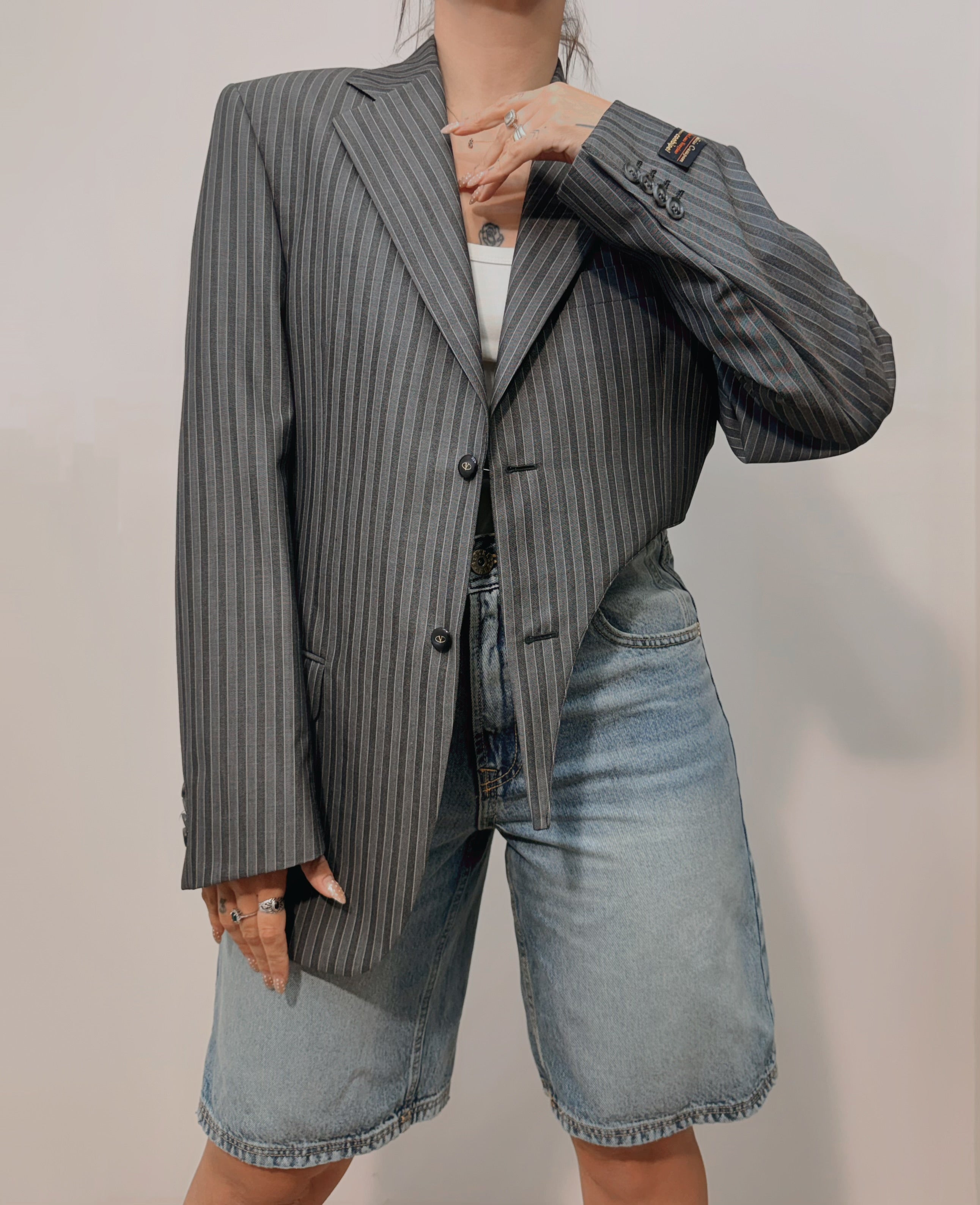Blazer Gessato Oversize Asimmetrico