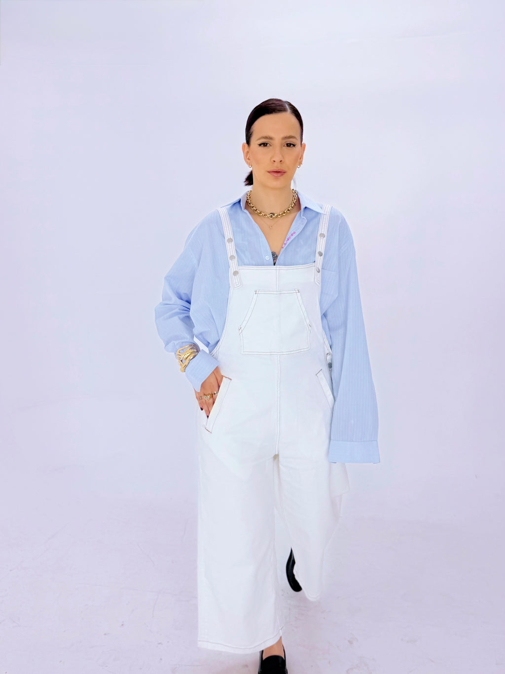 White Denim Salopette