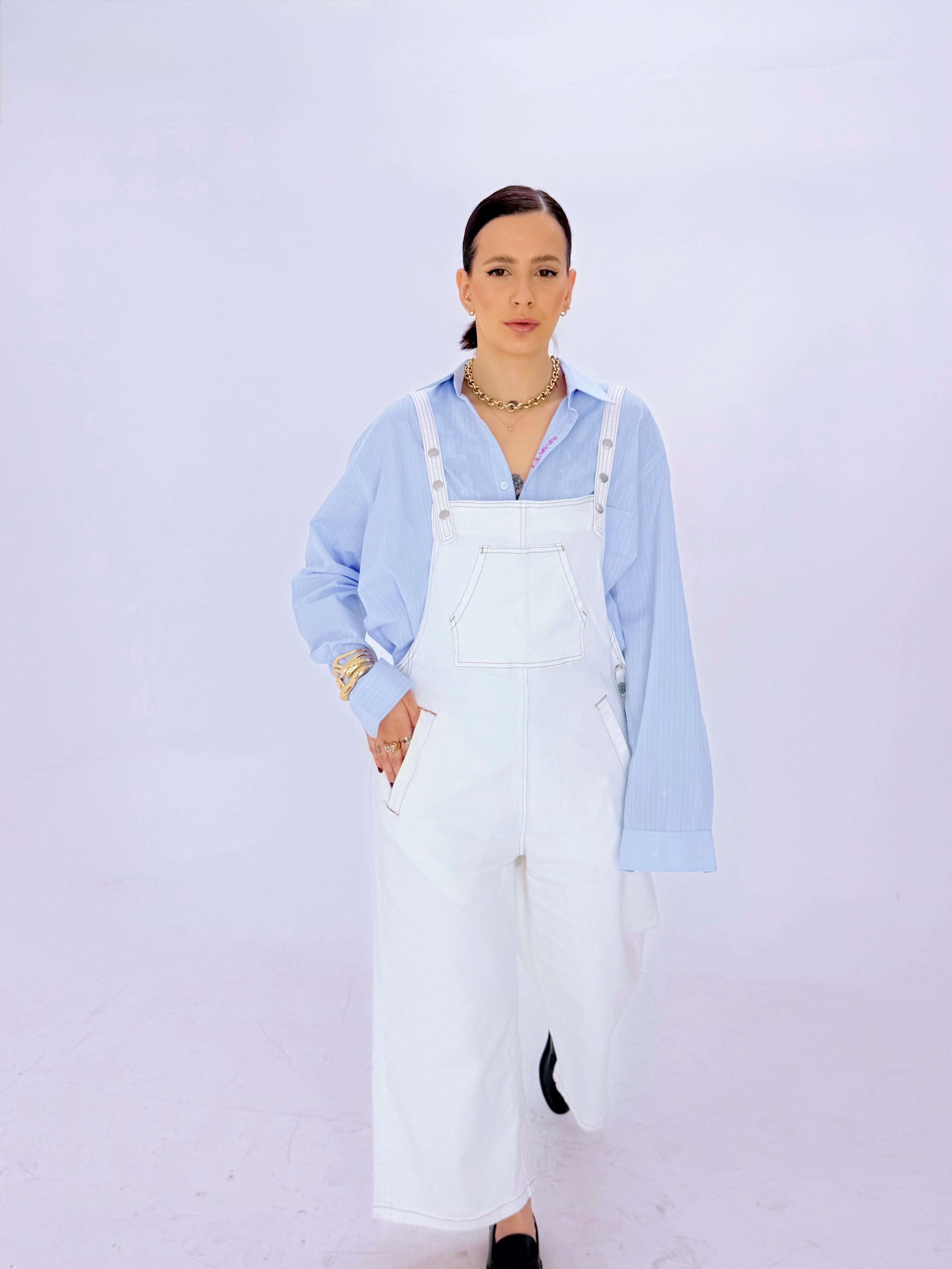 White Denim Salopette