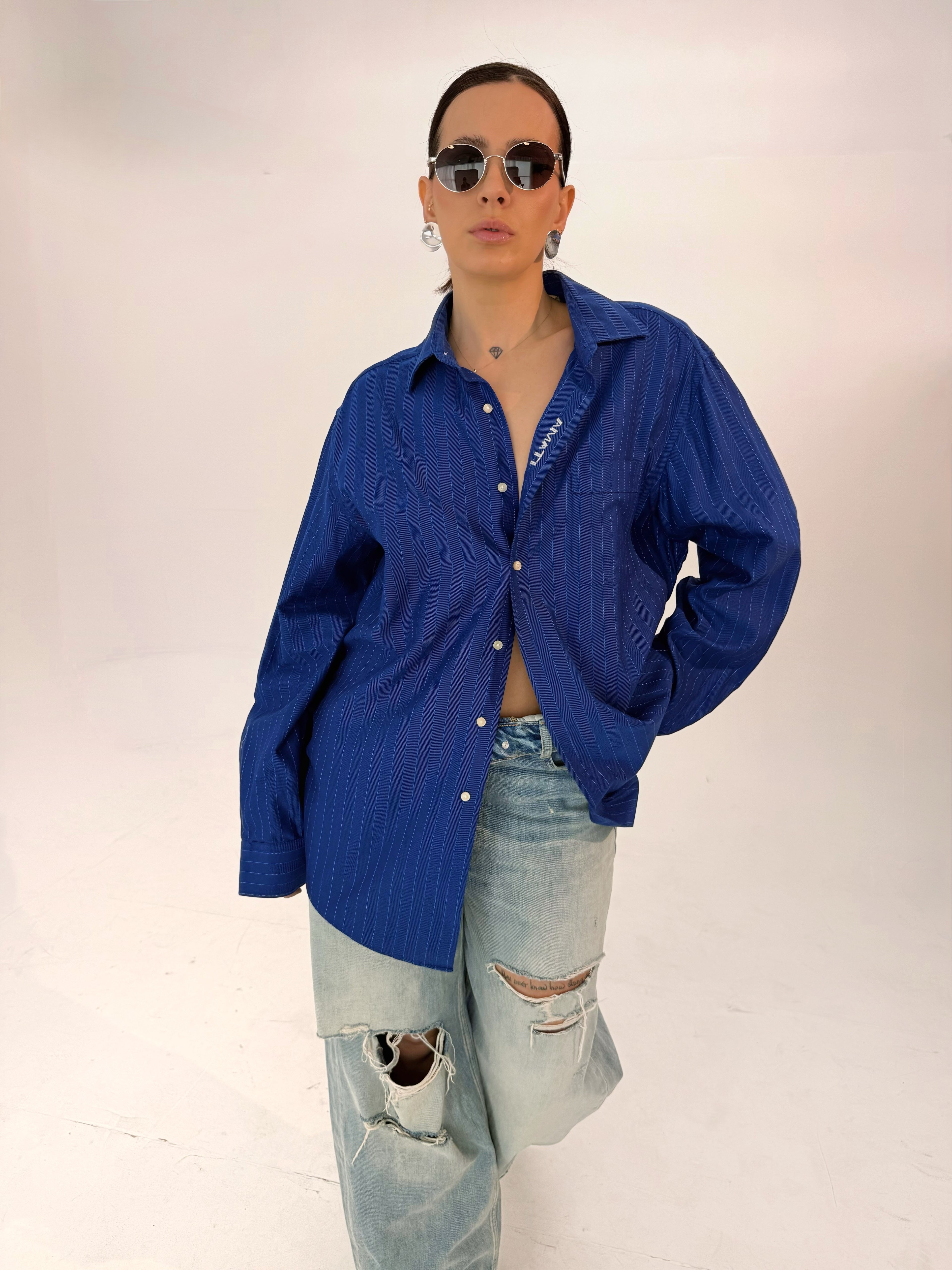Amati shirt- blu gessato