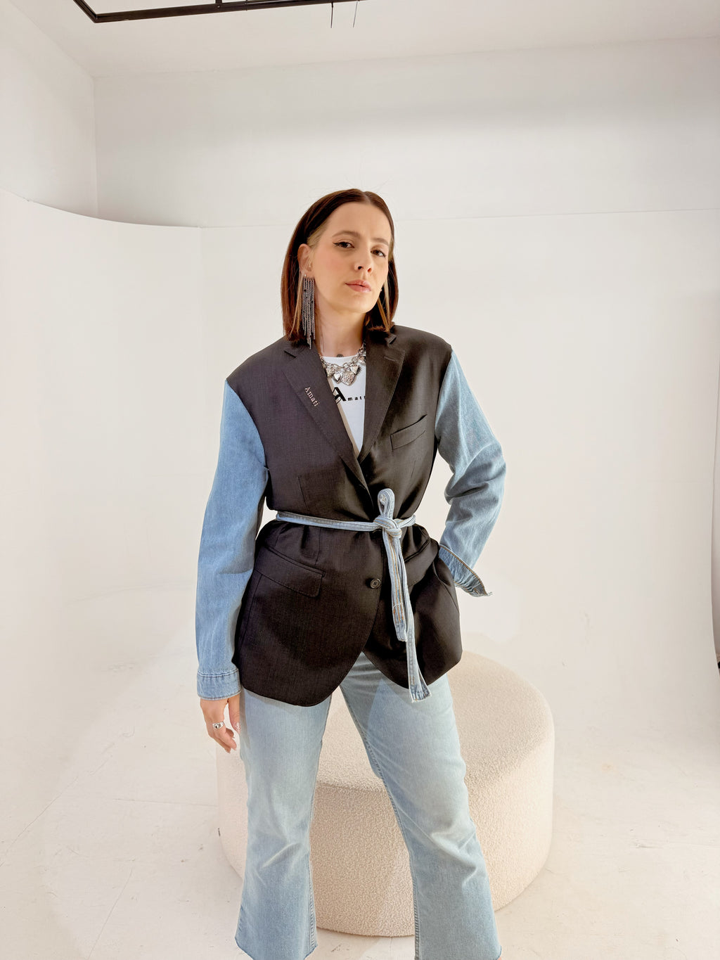 Blazer Reworked con Maniche in Denim