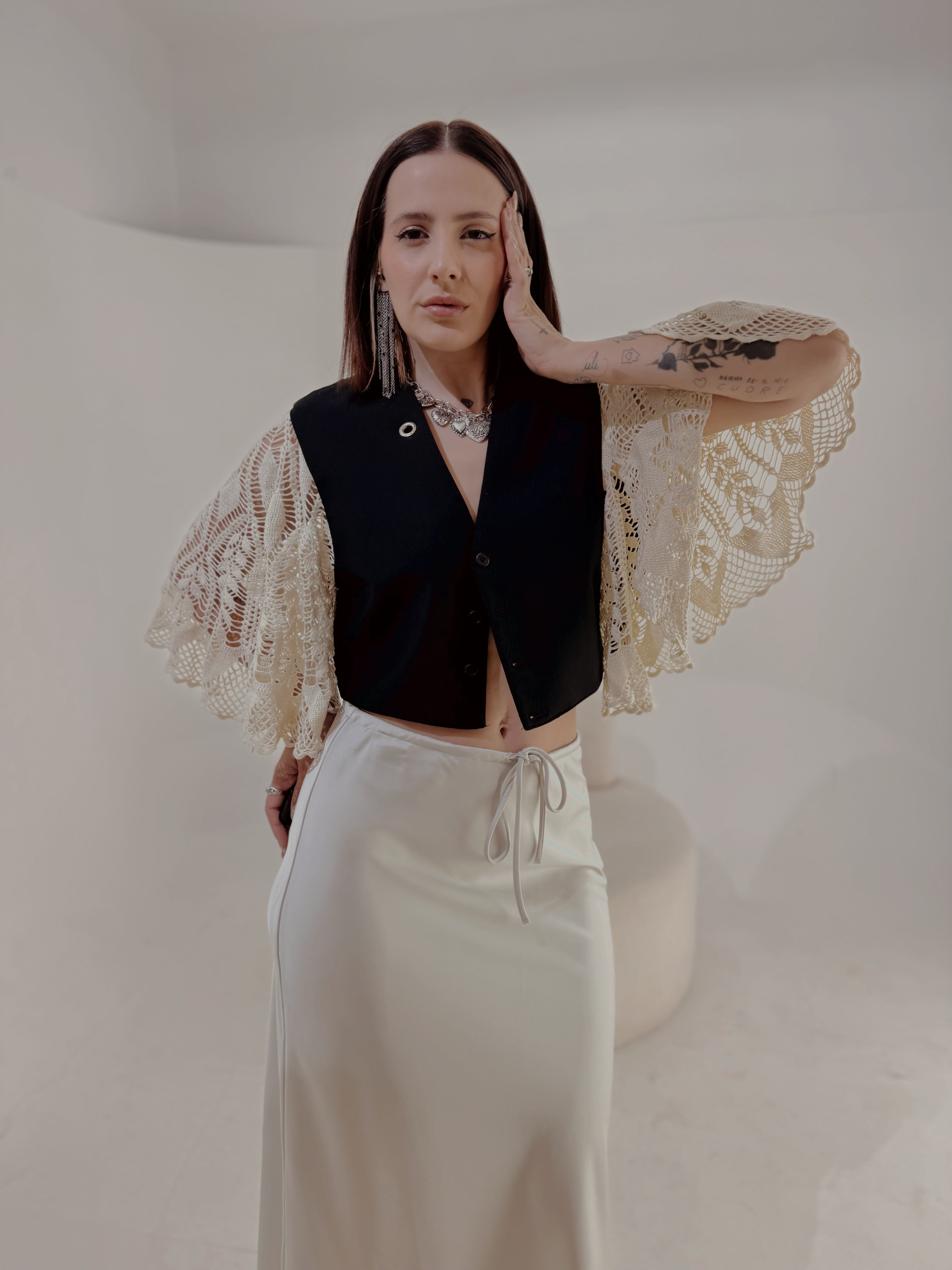 Gilet Reworked Carlo Pignatelli con Maniche in Pizzo Crochet