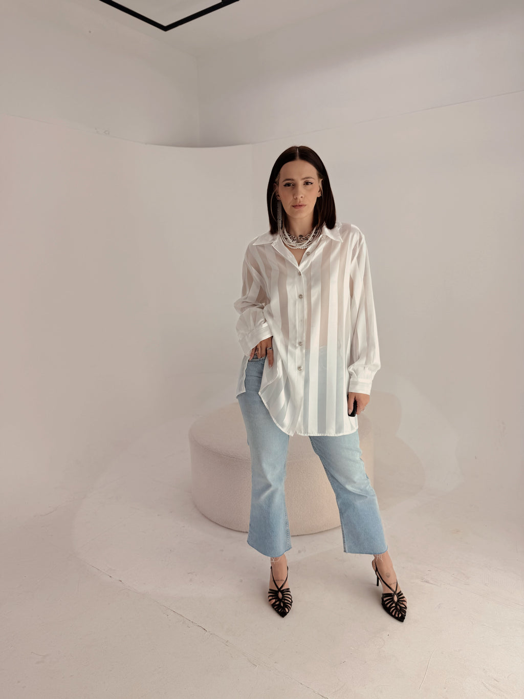 Camicia Sartoriale Vintage in Satin a Righe