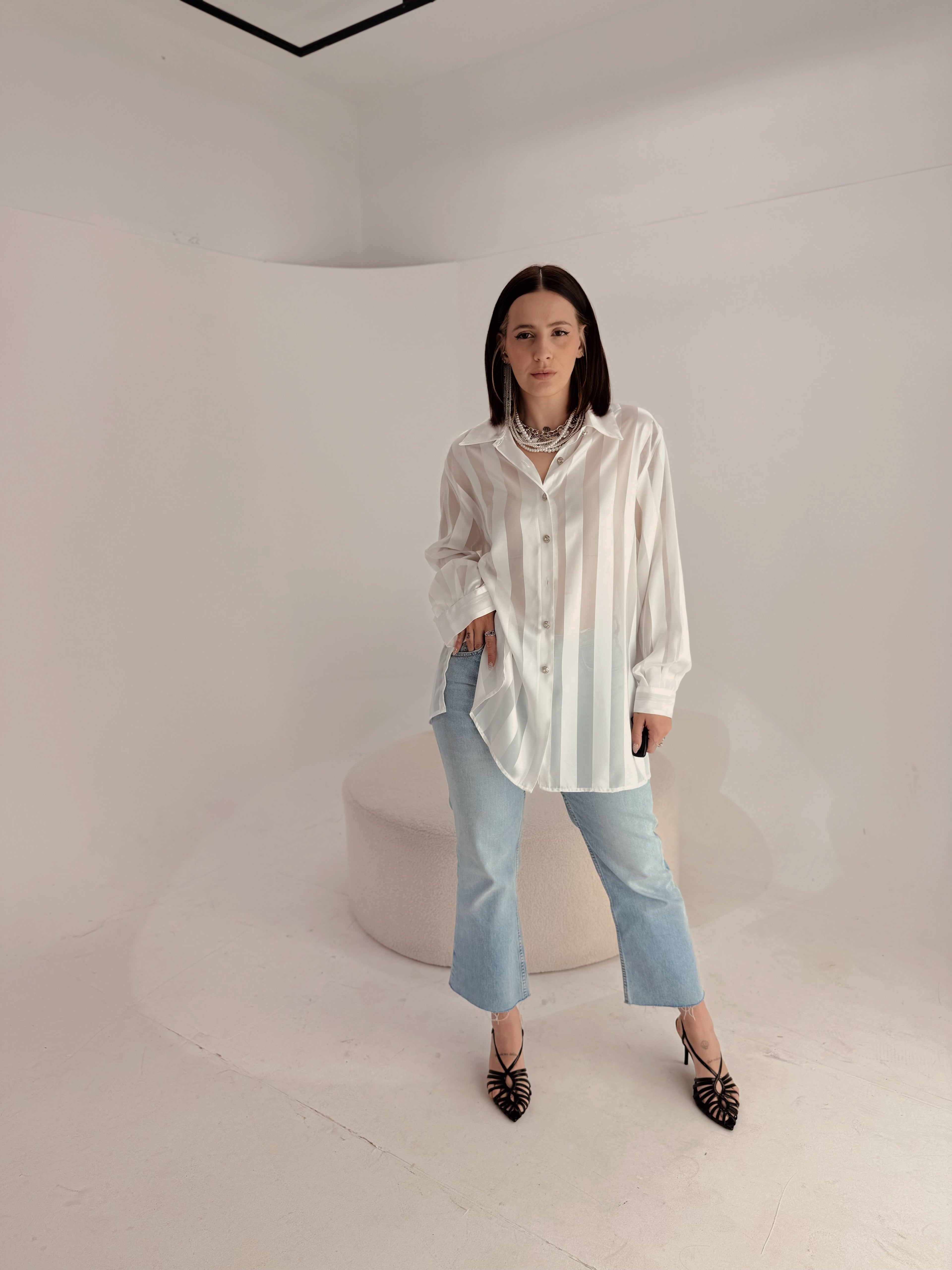 Camicia Sartoriale Vintage in Satin a Righe