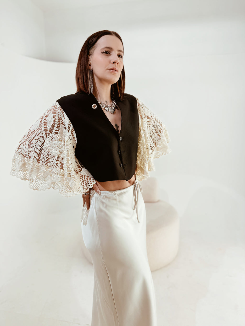 Gilet Reworked Carlo Pignatelli con Maniche in Pizzo Crochet