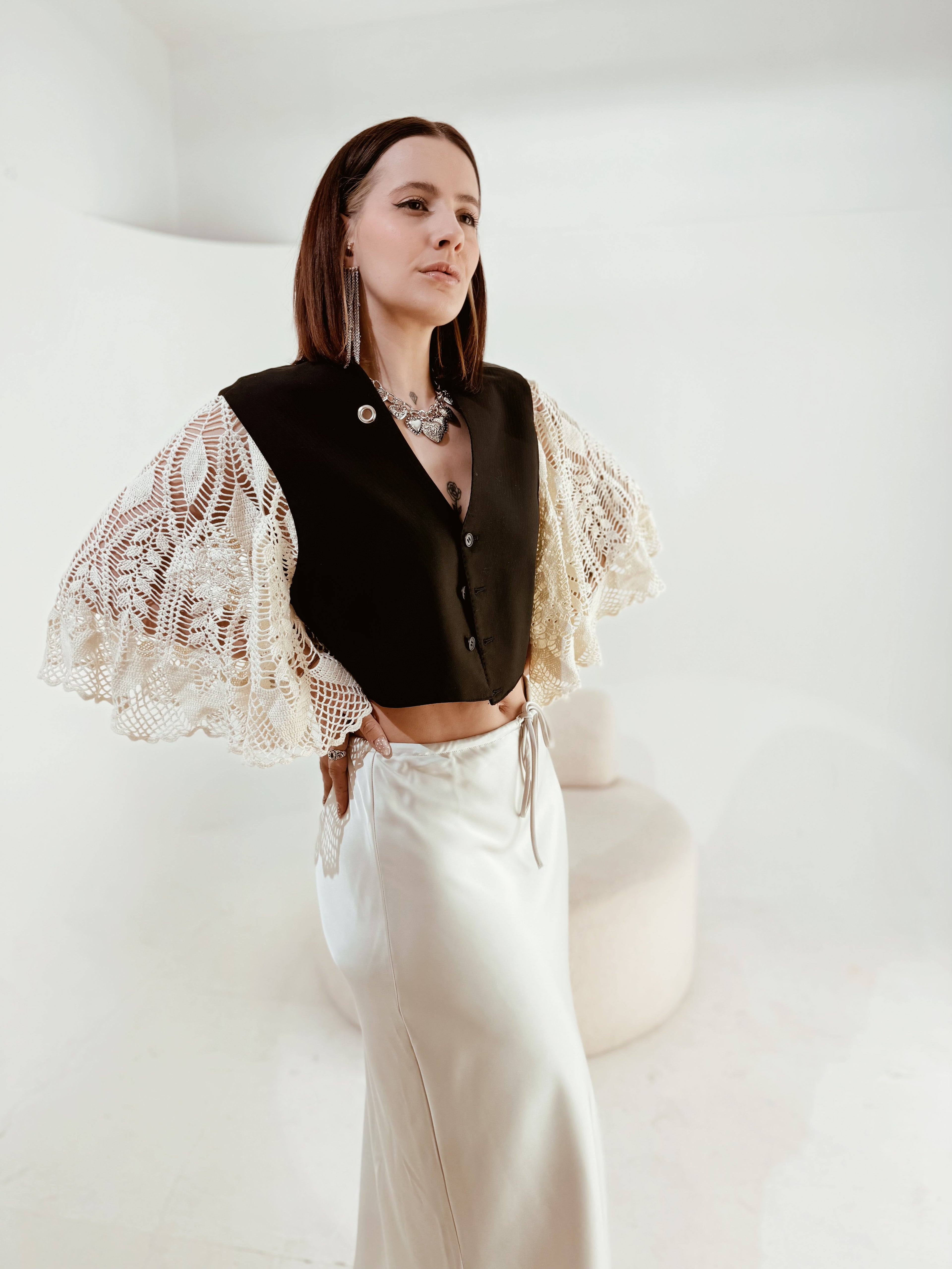 Gilet Reworked Carlo Pignatelli con Maniche in Pizzo Crochet