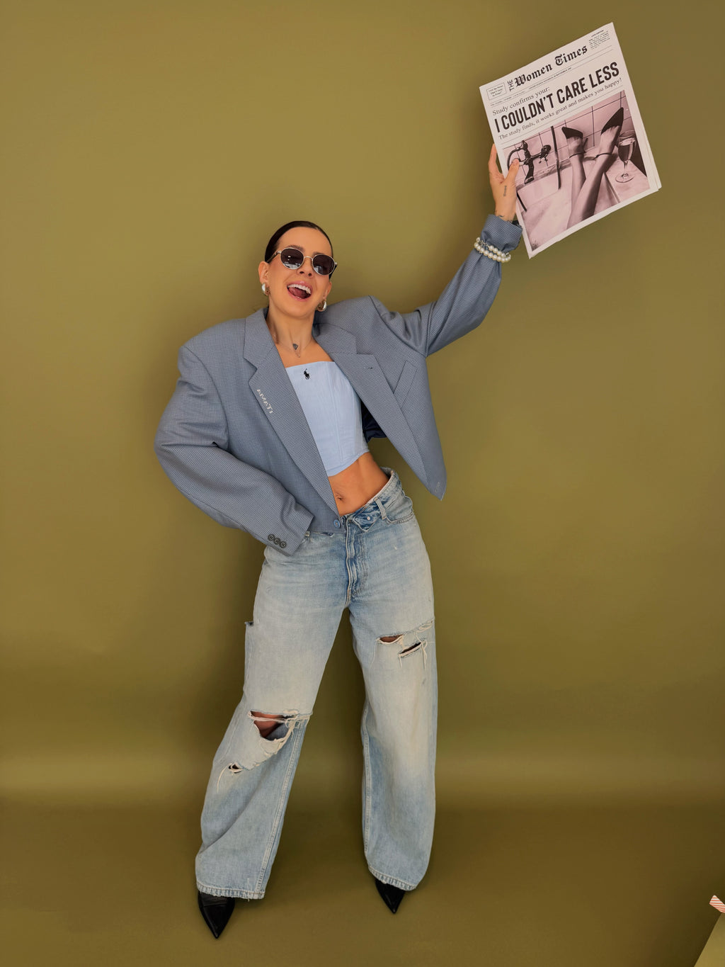 Blazer Reborn in Lana Vergine – Houndstooth Azzurro