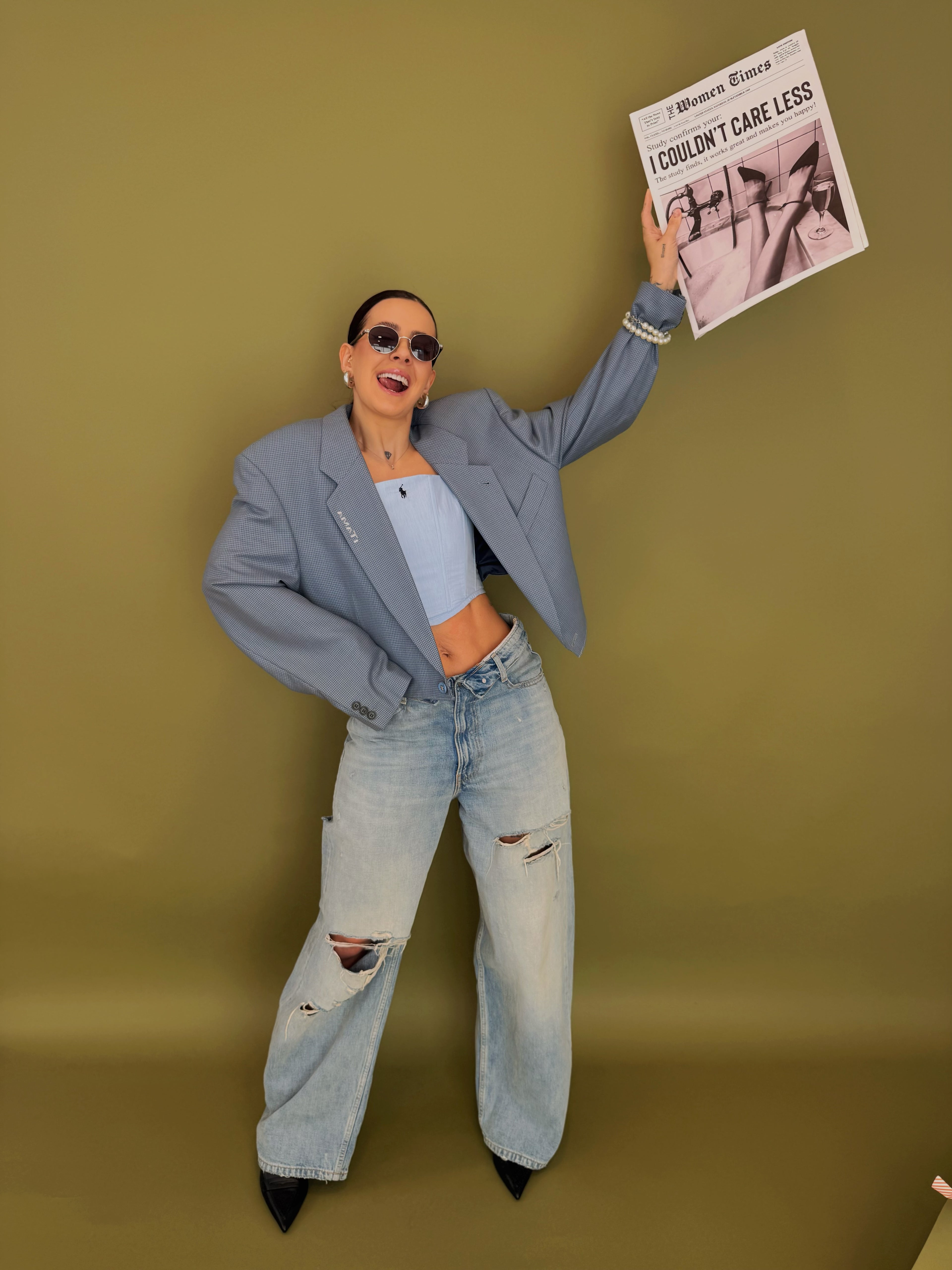 Blazer Reborn in Lana Vergine – Houndstooth Azzurro