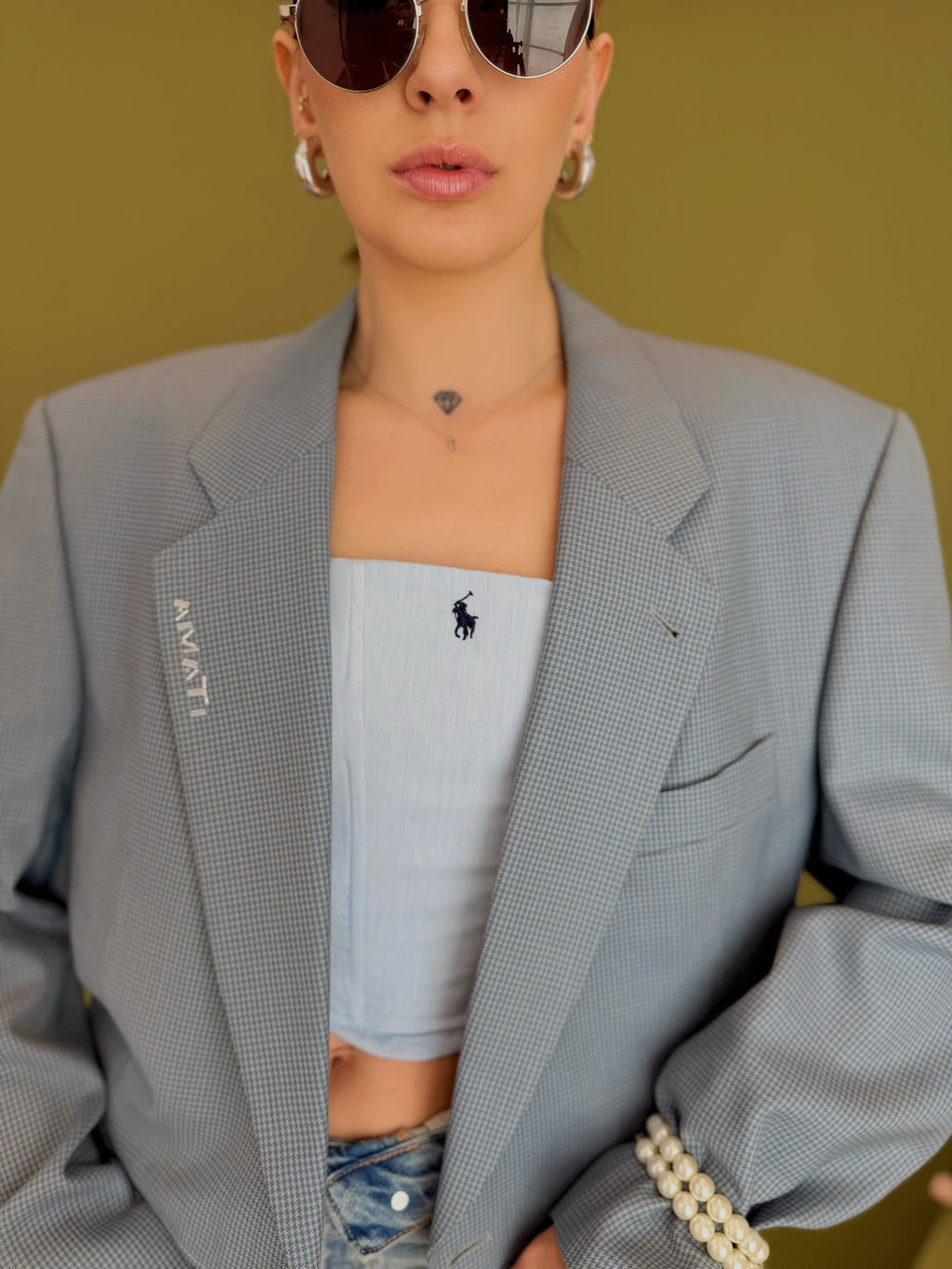 Blazer Reborn in Lana Vergine – Houndstooth Azzurro