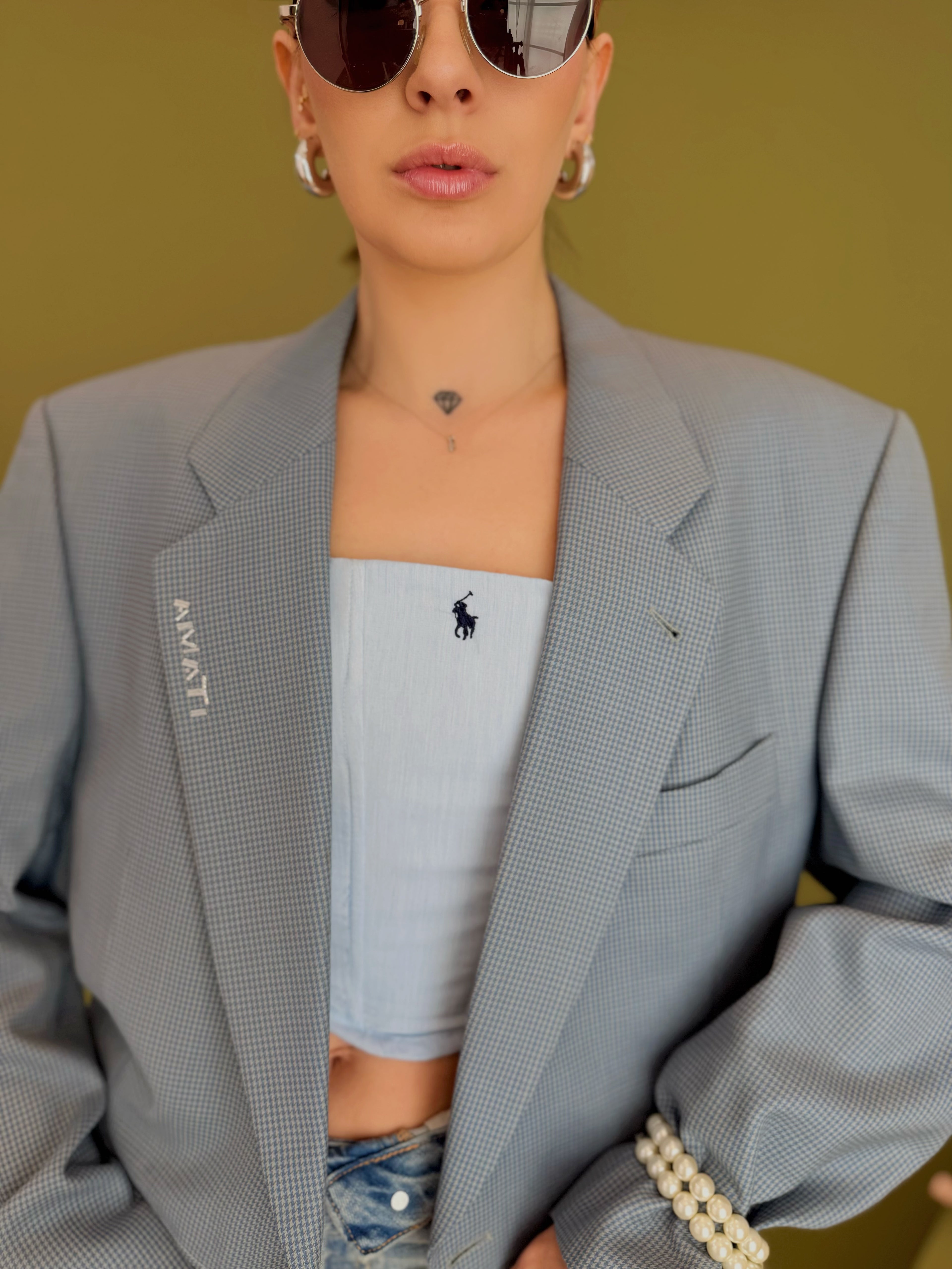 Blazer Reborn in Lana Vergine – Houndstooth Azzurro
