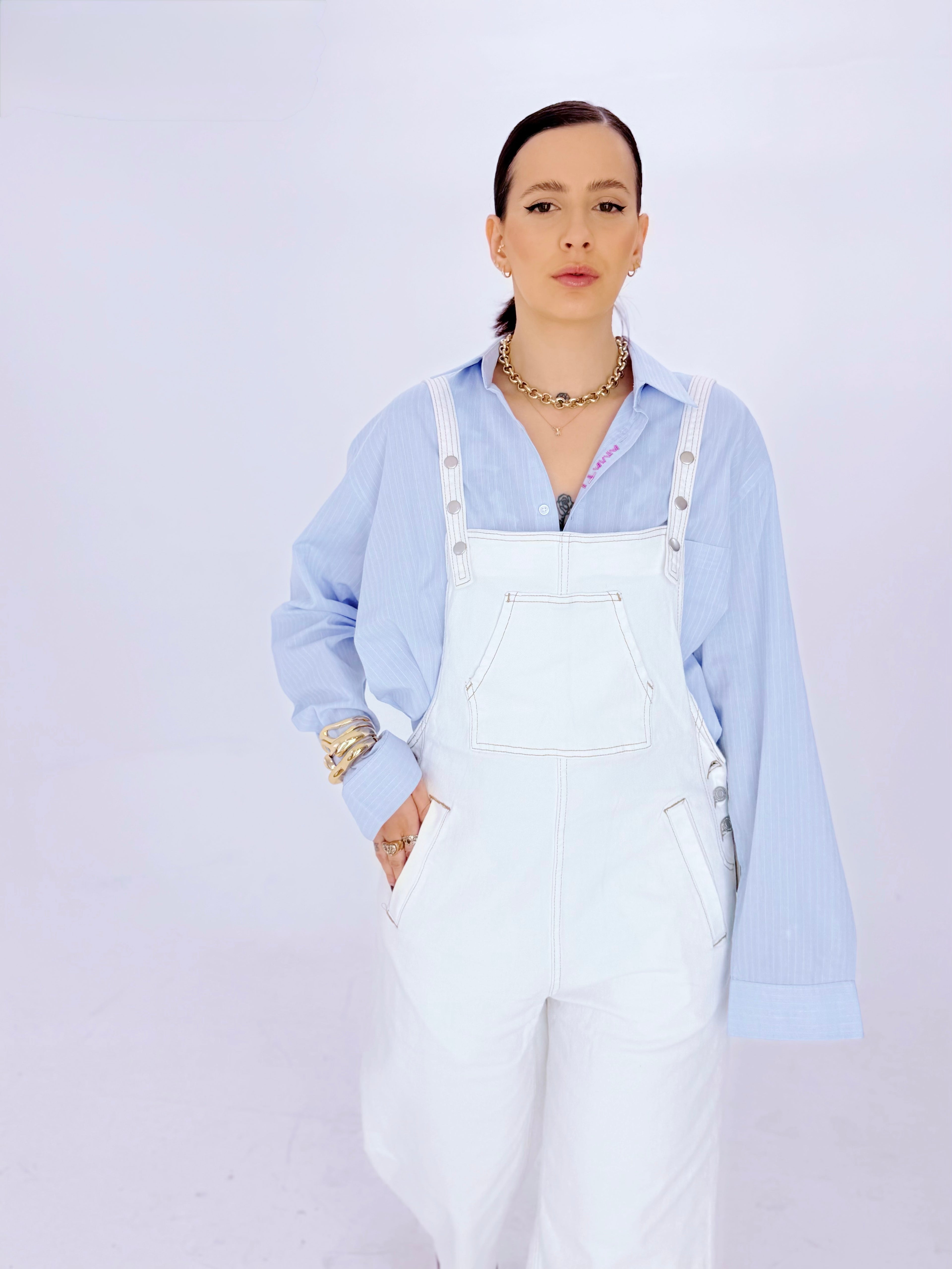 White Denim Salopette