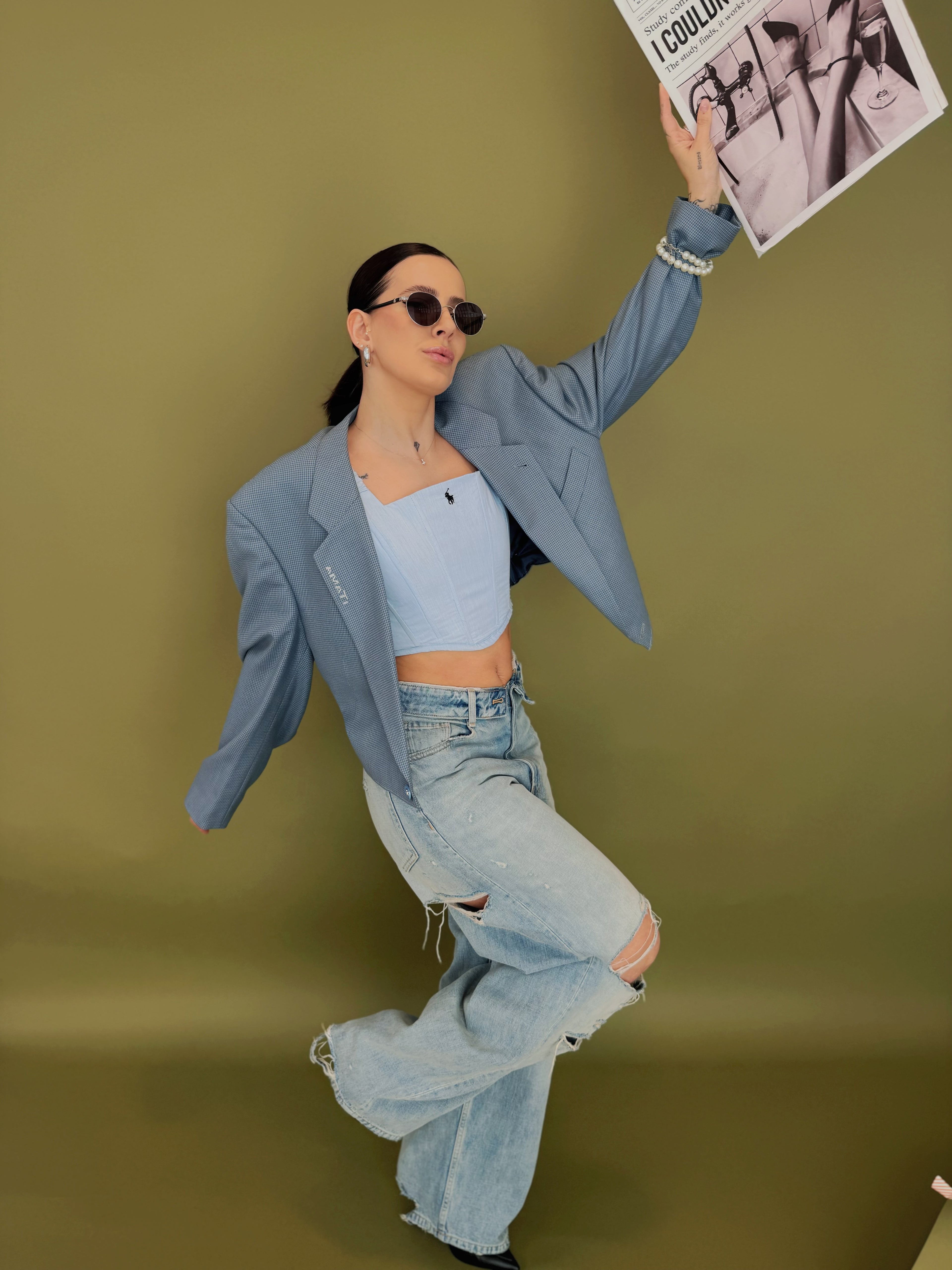 Blazer Reborn in Lana Vergine – Houndstooth Azzurro