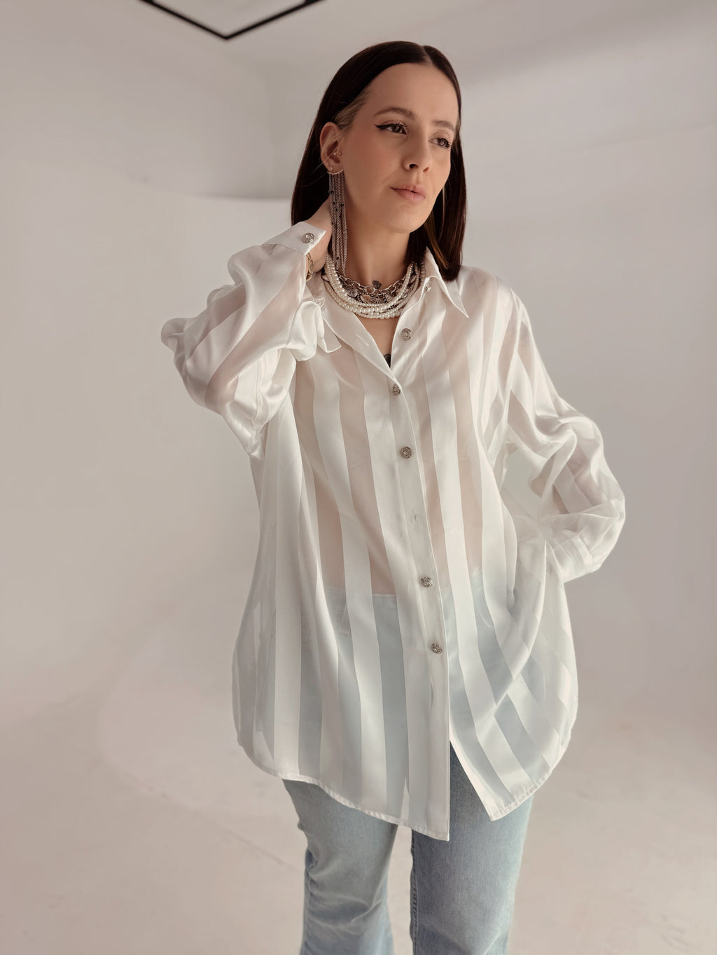 Camicia Sartoriale Vintage in Satin a Righe
