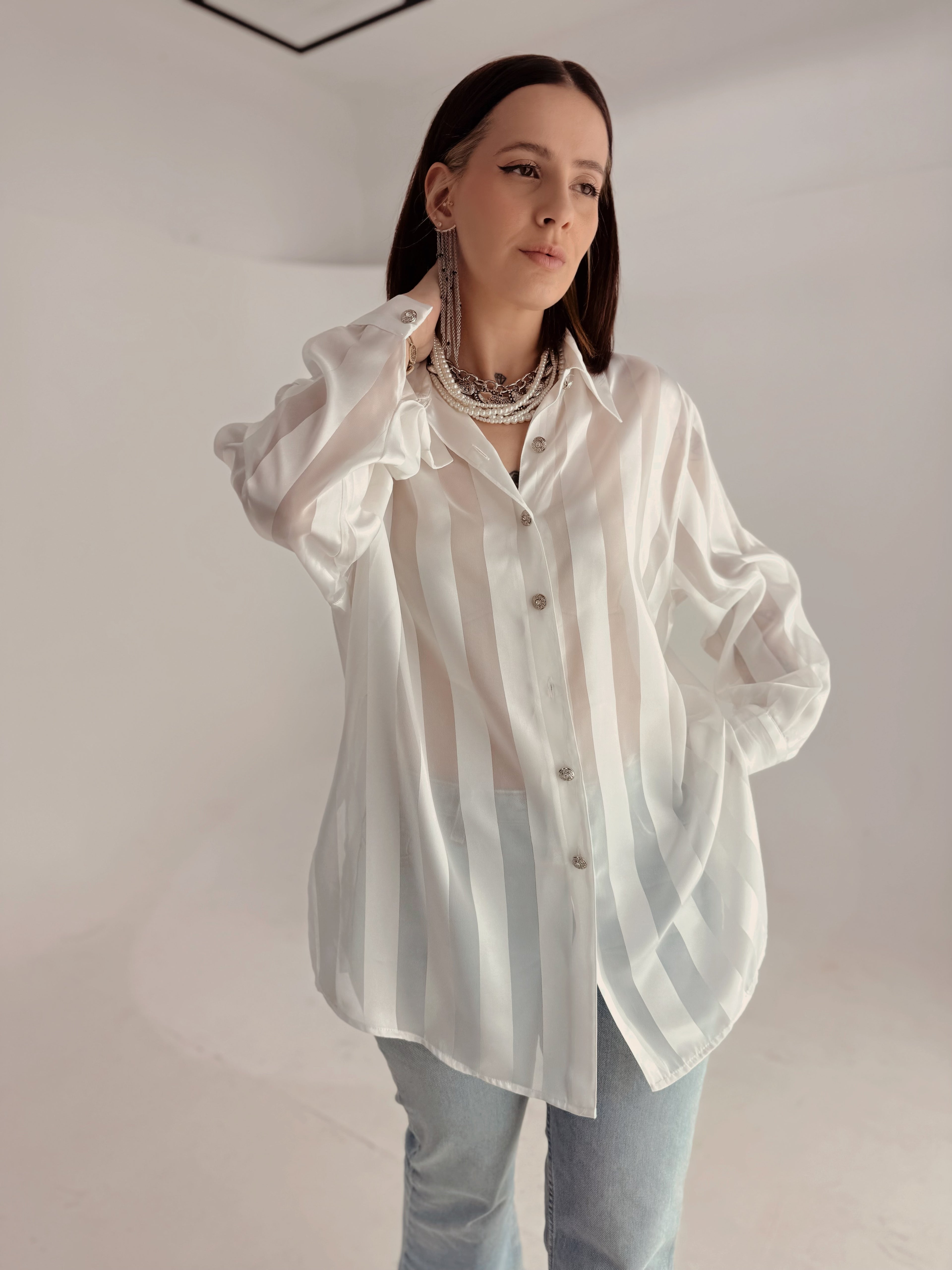 Camicia Sartoriale Vintage in Satin a Righe