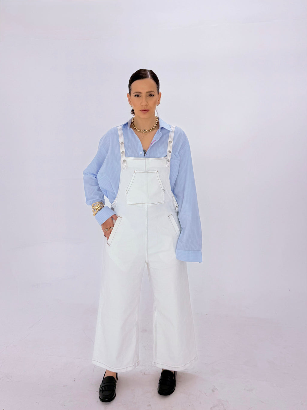 White Denim Salopette