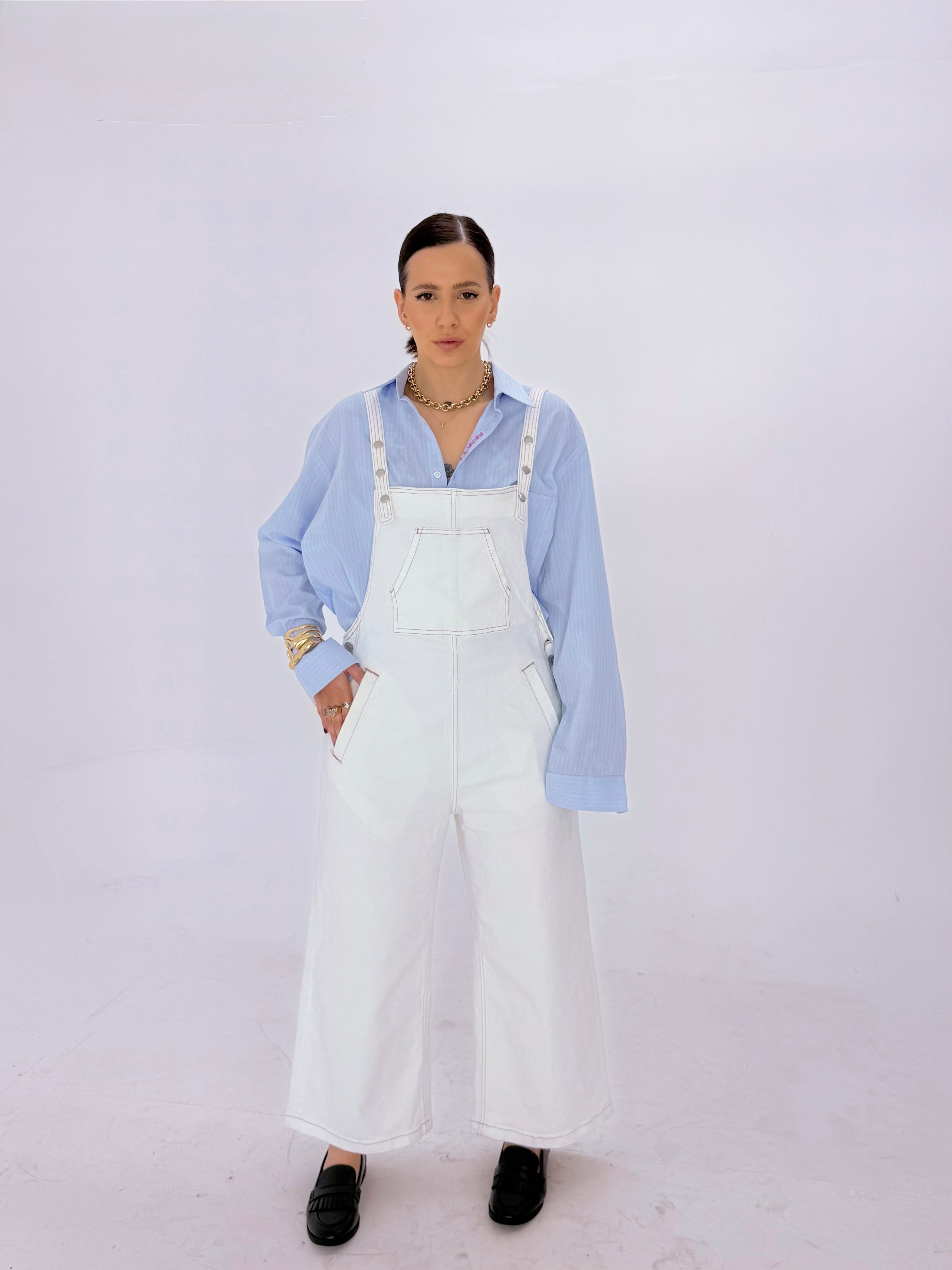 White Denim Salopette