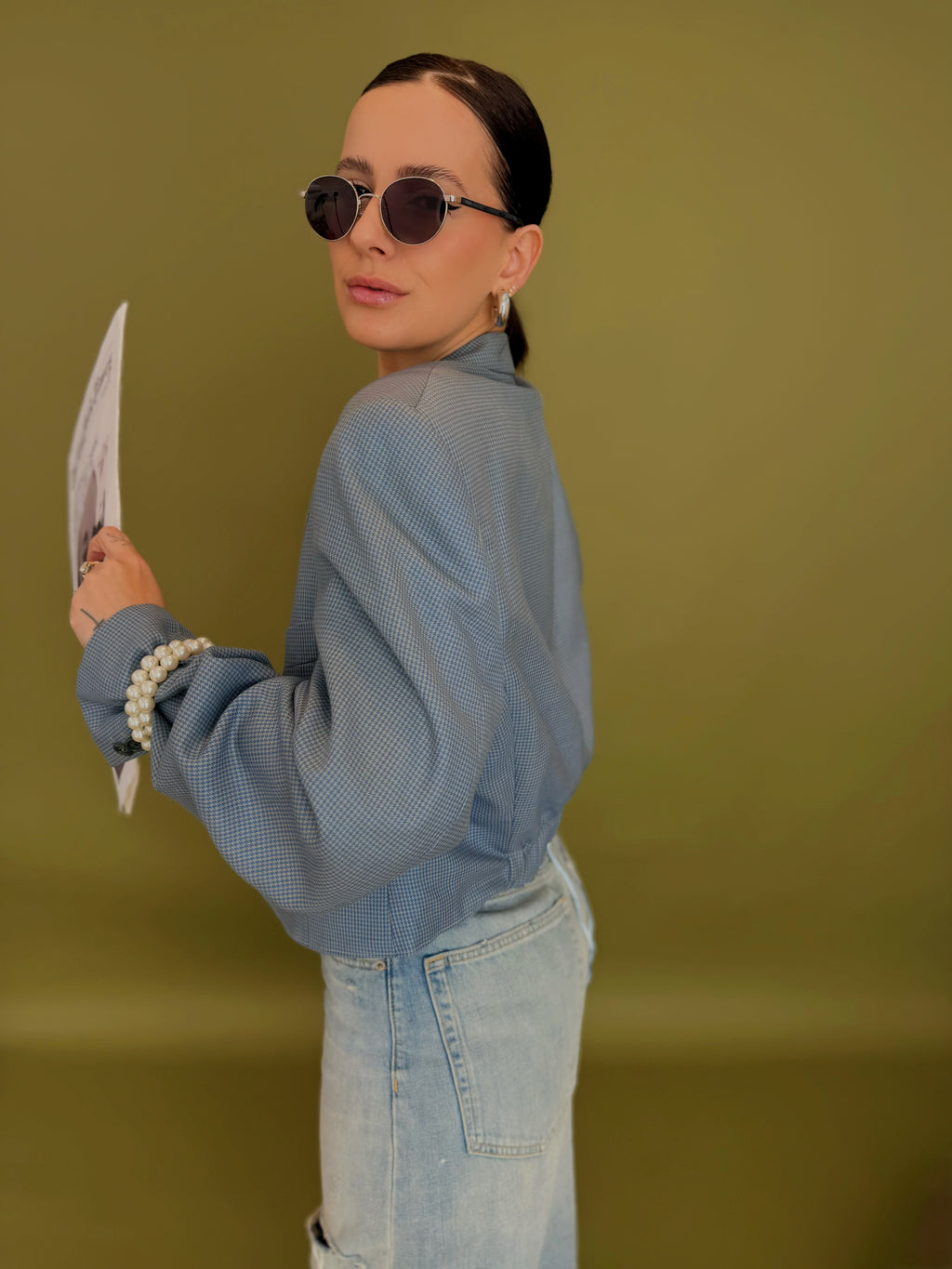 Blazer Reborn in Lana Vergine – Houndstooth Azzurro