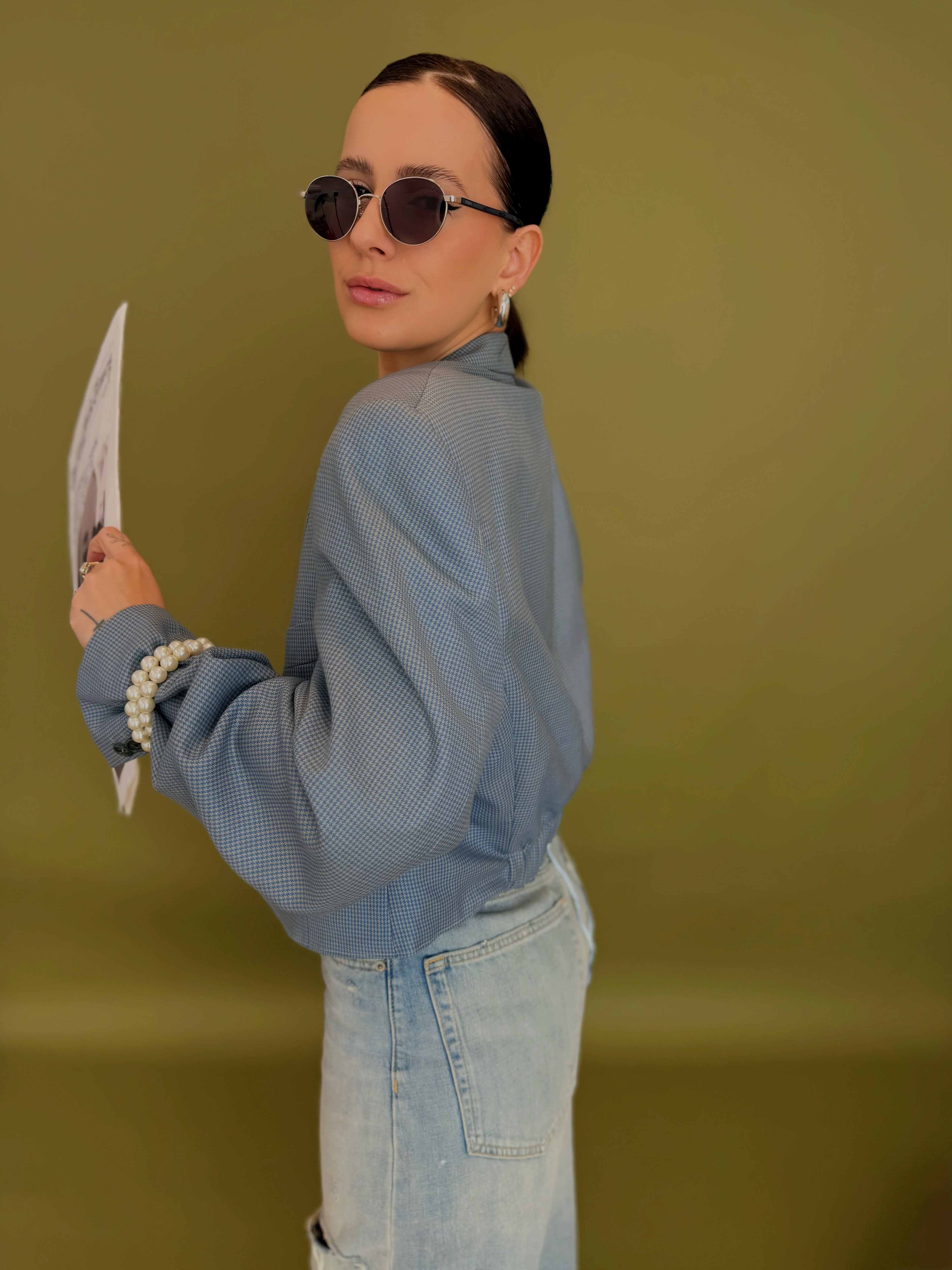 Blazer Reborn in Lana Vergine – Houndstooth Azzurro
