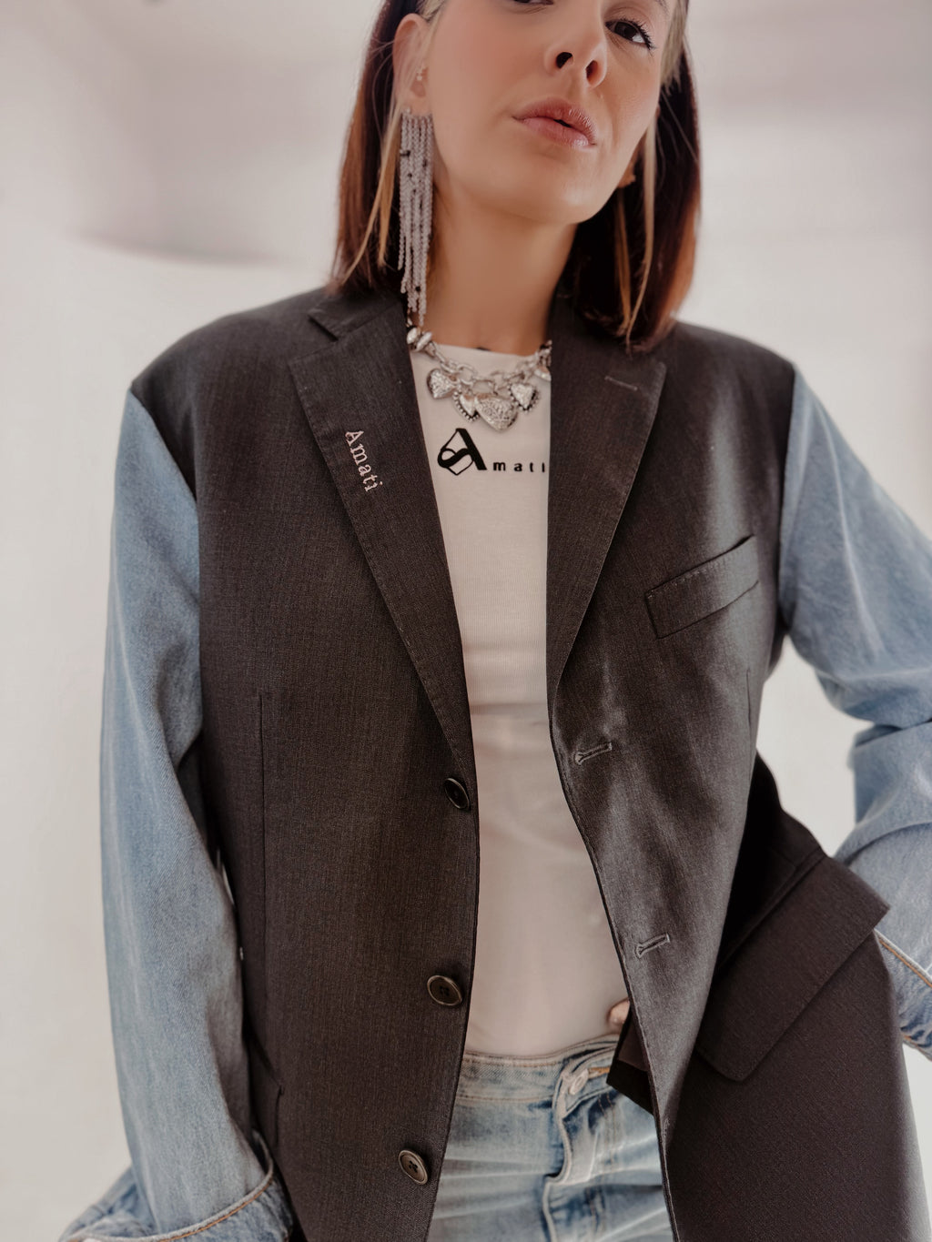 Blazer Reworked con Maniche in Denim