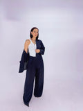 Completo Donna Blu AMATI – Camicia Oversize e Pantaloni Sartoriali