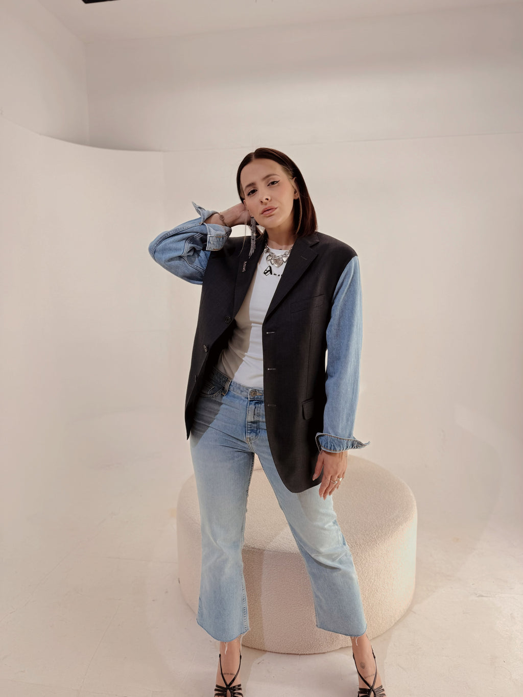 Blazer Reworked con Maniche in Denim