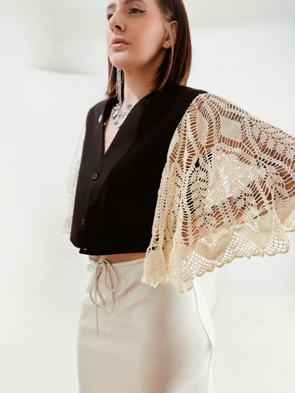 Gilet Reworked Carlo Pignatelli con Maniche in Pizzo Crochet