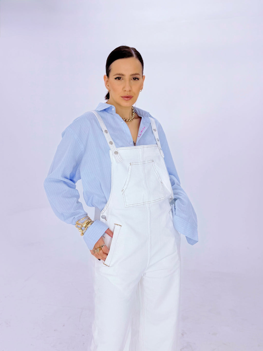 White Denim Salopette