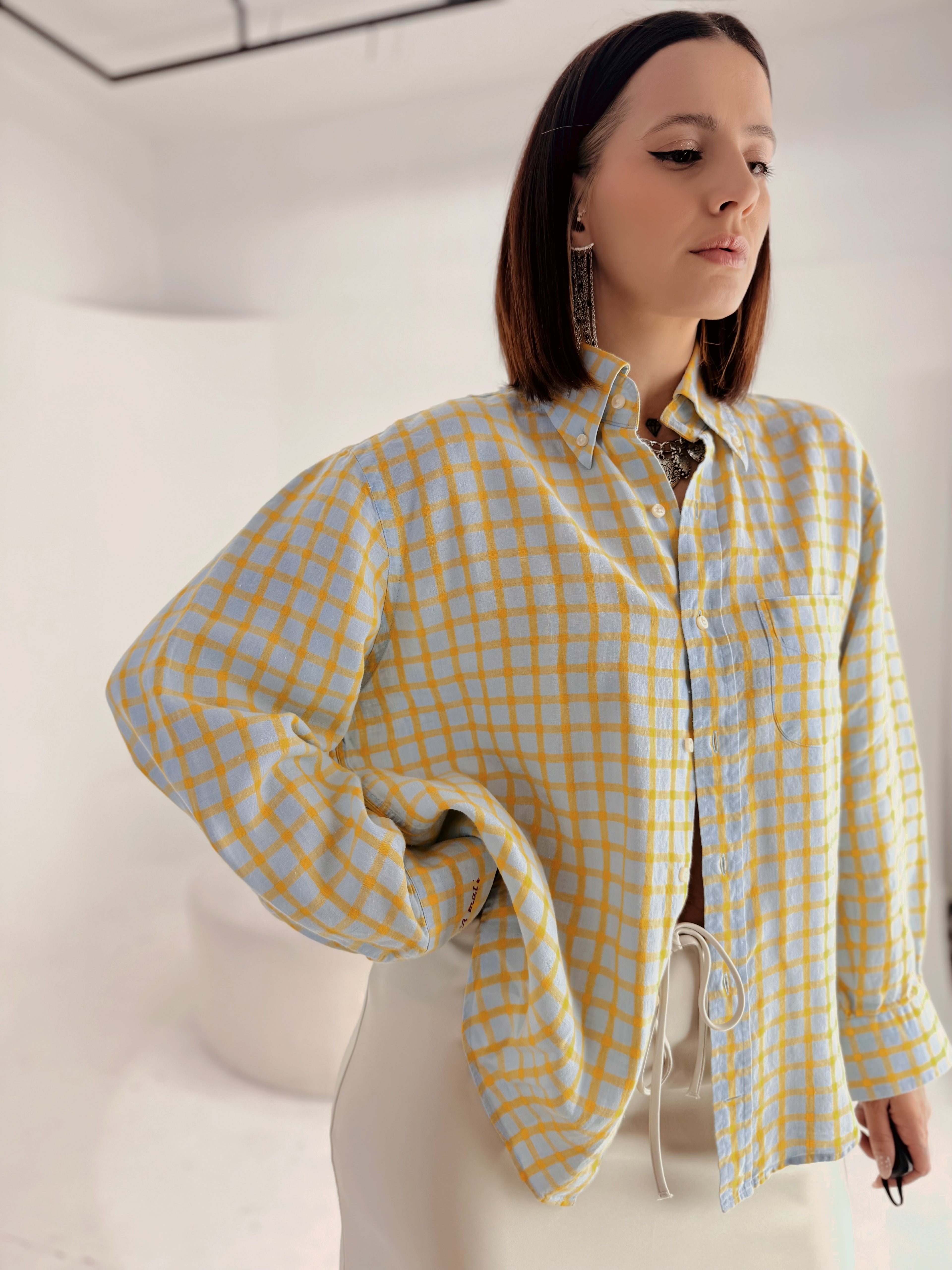 Camicia Check in Tessuto Fresco con Ricamo “Amati”