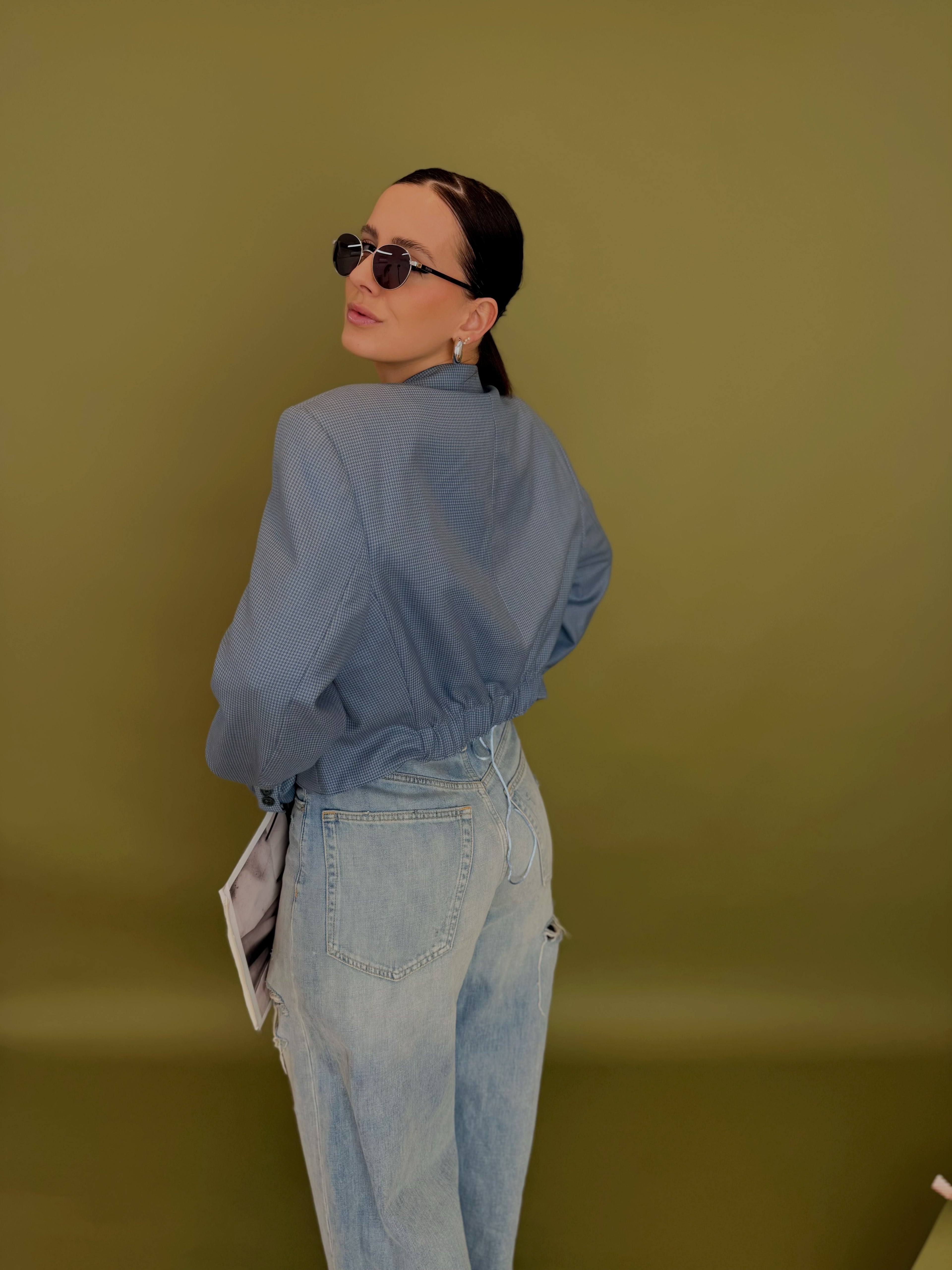 Blazer Reborn in Lana Vergine – Houndstooth Azzurro