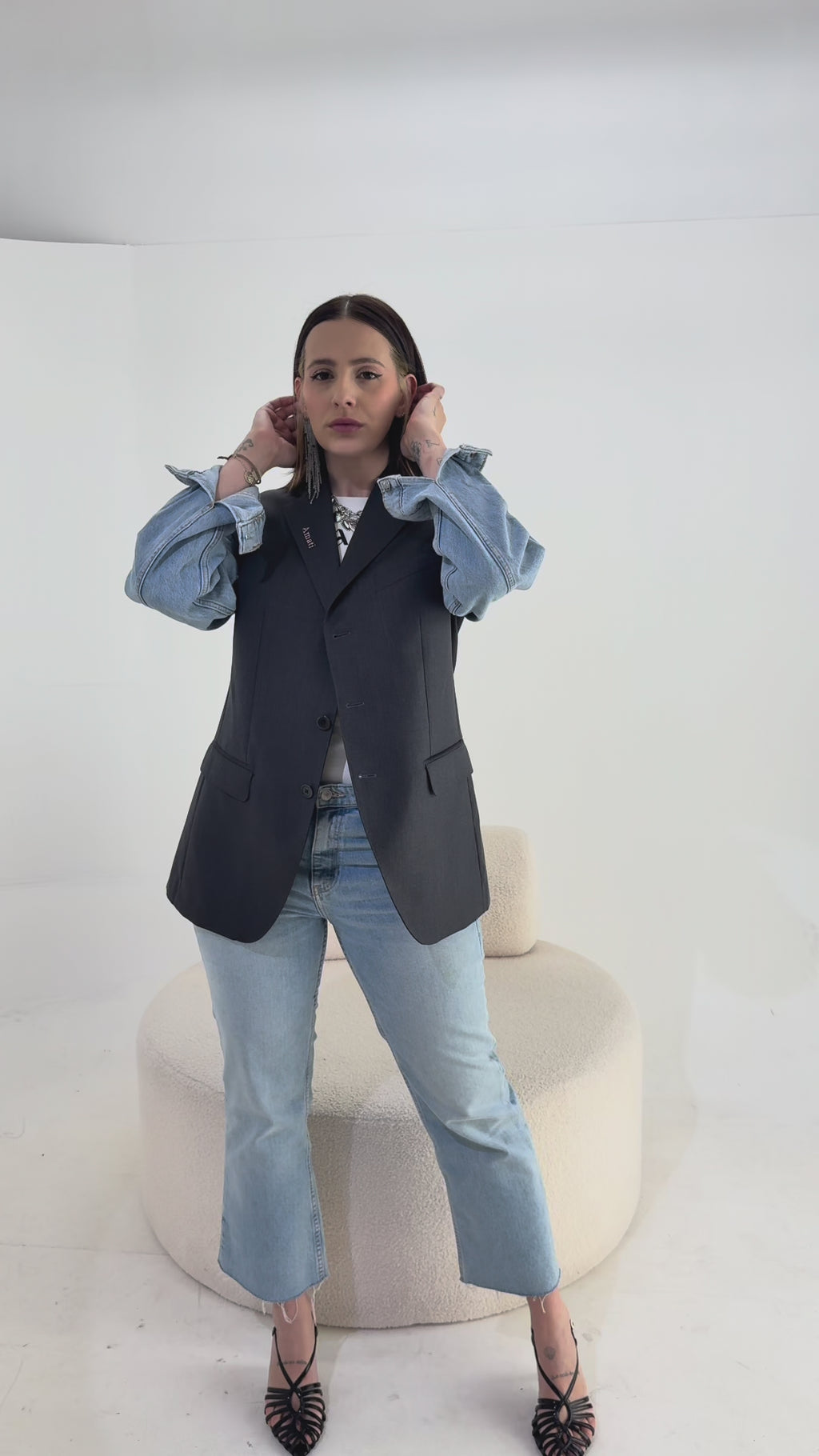 Blazer Reworked con Maniche in Denim
