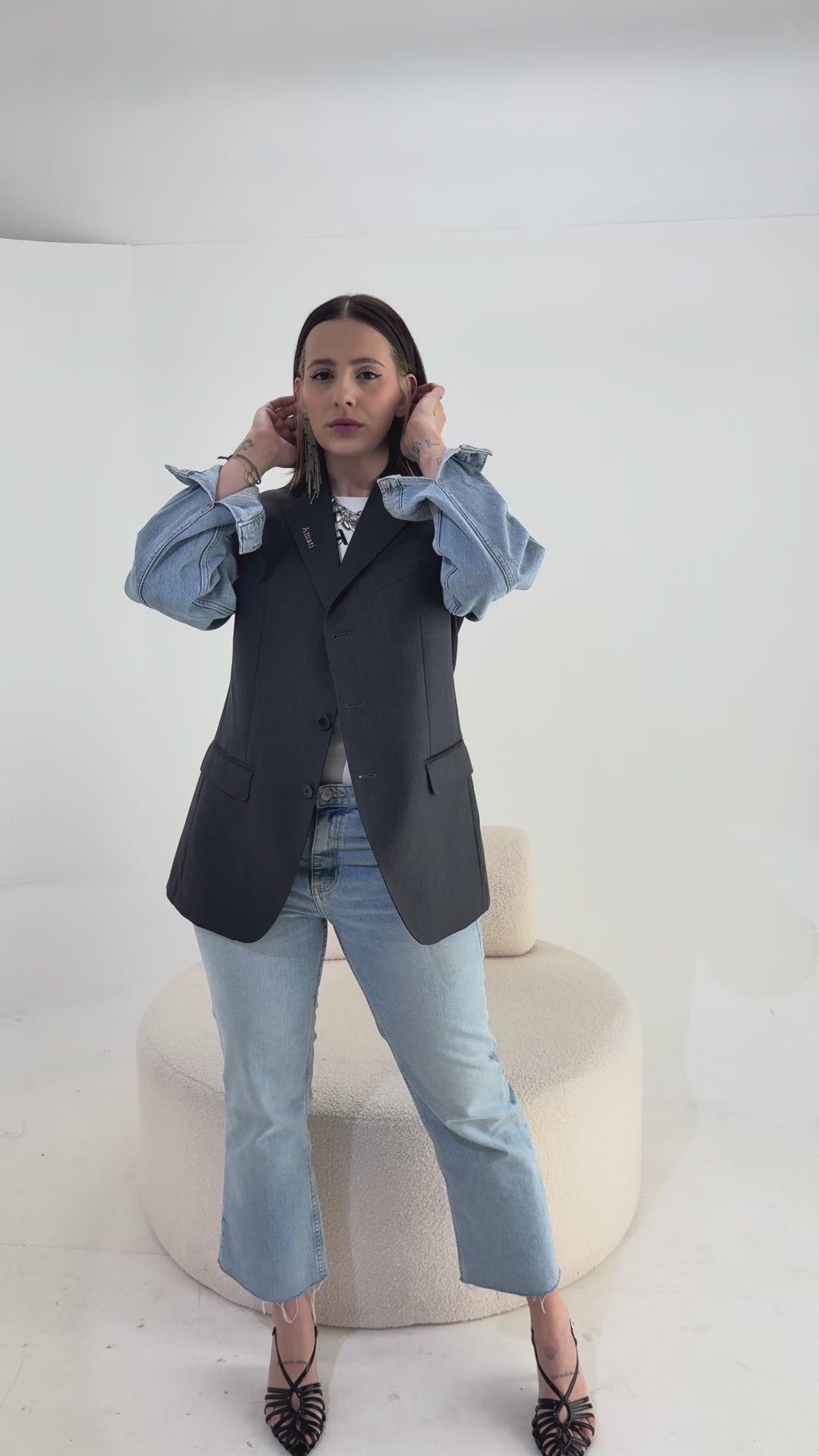 Blazer Reworked con Maniche in Denim