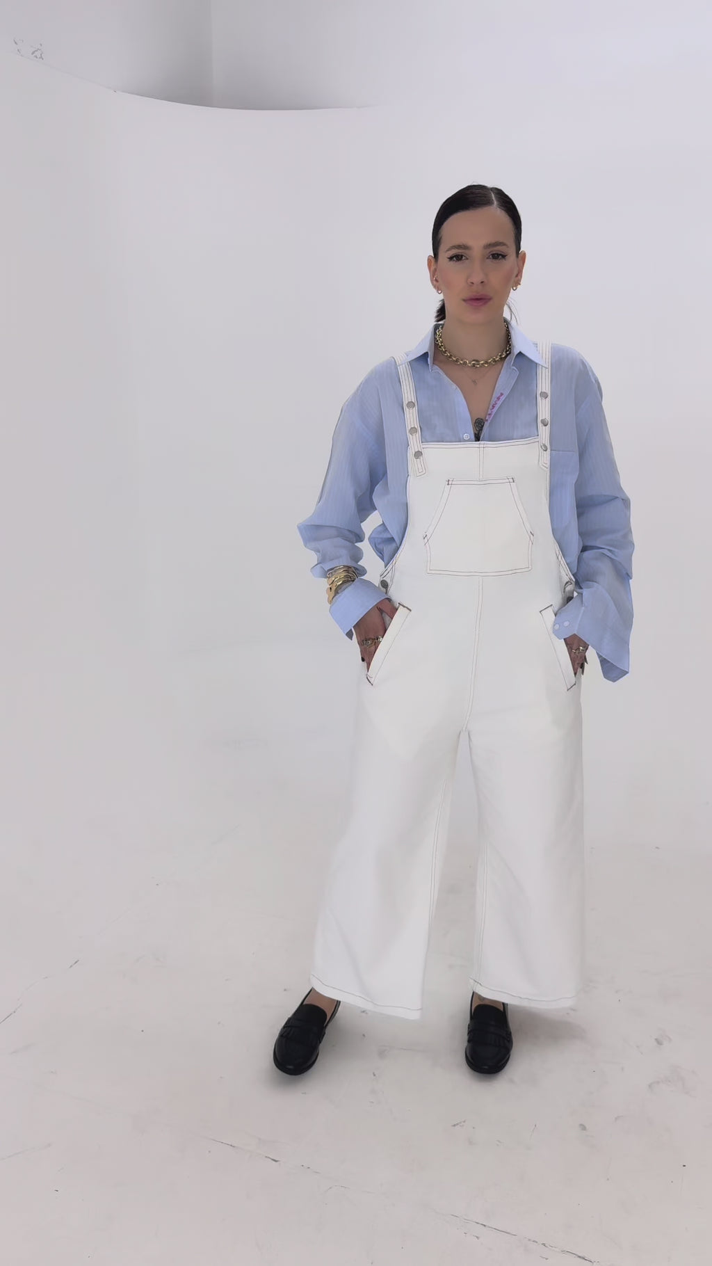 White Denim Salopette