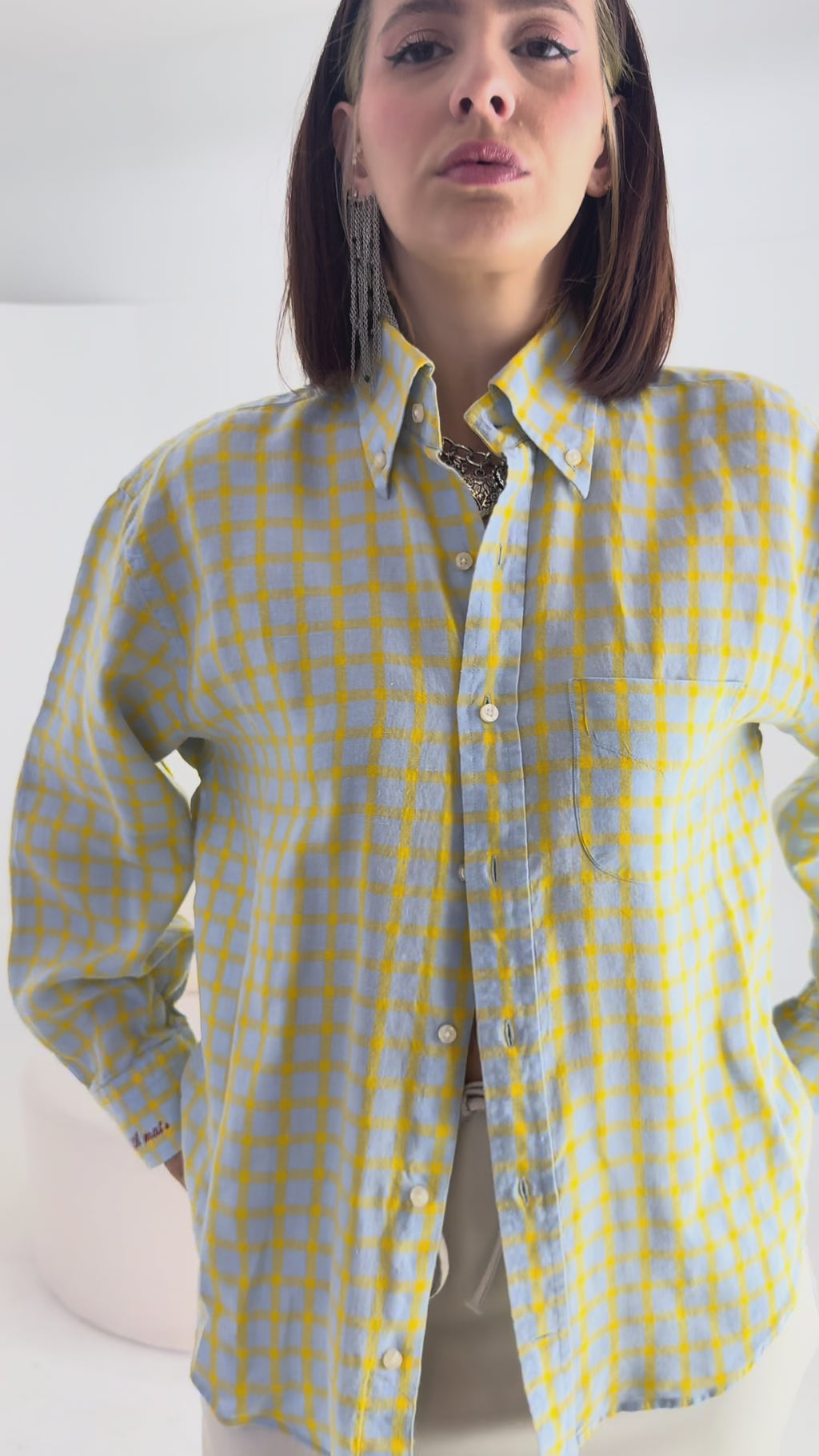 Camicia Check in Tessuto Fresco con Ricamo “Amati”