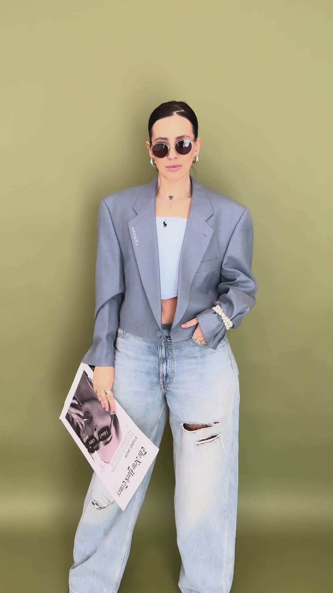 Blazer Reborn in Lana Vergine – Houndstooth Azzurro